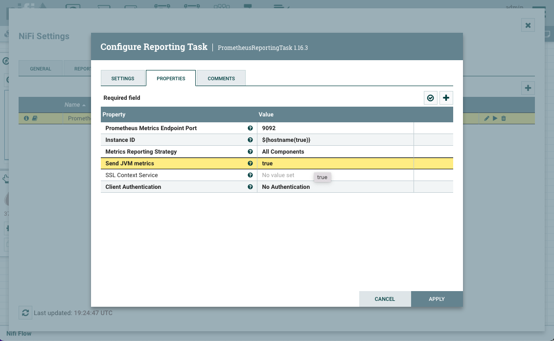 Apache NiFi Reporting Task True